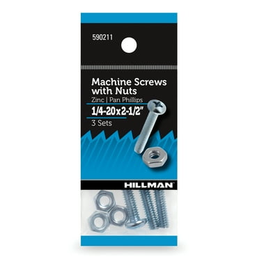 The Hillman Group Pan Head Phillips Machine Screw 1/4" x 2-1/2", Zinc, Steel, 3 Sets