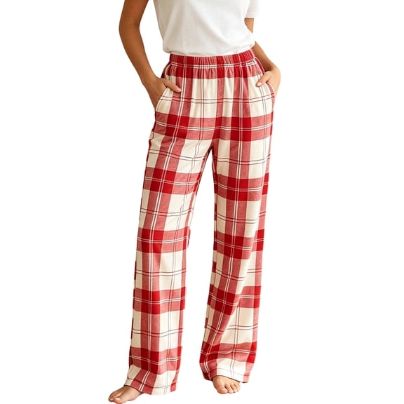 LUVDA Plaid Pajama Pants for Women Flannel Soft Comfy Elastic Waisted Casual Sleep Long Pants with Pockets