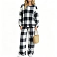 thumbnail image 5 of 2 Piece Women's Plaid Plush Fleece Pajama Sets Winter Warm Crewneck Long Sleeve Tops Wide Leg Pants Soft Loungewear S-XXL, 5 of 5