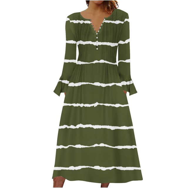 Long Sleeve Dress,Long Dress for Women Summer,Womens Fashion Printed Casual Long Sleeve V-Neck Dress,3/4 Sleeve Dress for Women,Dress for Women Casual Summer