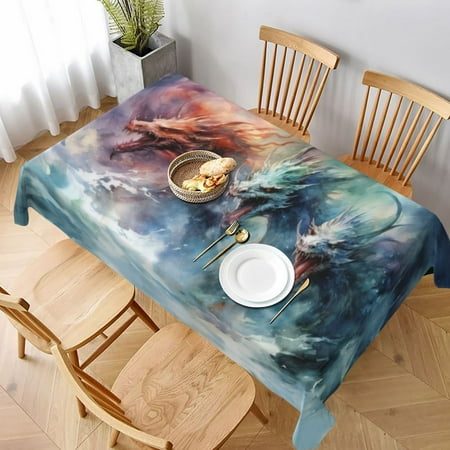 

Table Cloth Rectangle Table Ink Style Wave Dragon Tablecloth 60 x 90 Inch Wrinkle Resistant Decorative Fabric Table Cover for Dining Party Indoor Outdoor
