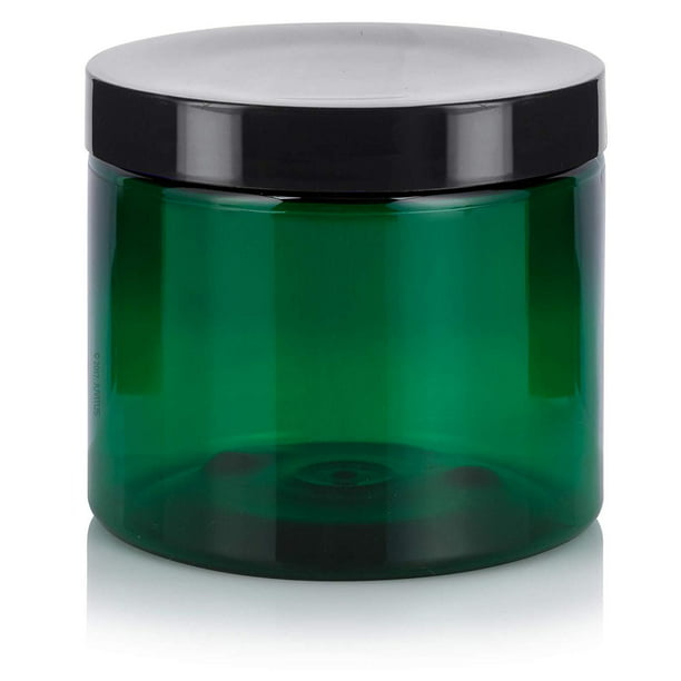 Plastic Jar in Green with Black Foam Lined Lid 16 oz