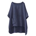 thumbnail image 2 of Pink Season O-neck Pocket High Low Hem Side Split Women T-shirt Solid Color Half Sleeve Pullover Blouse, 2 of 8
