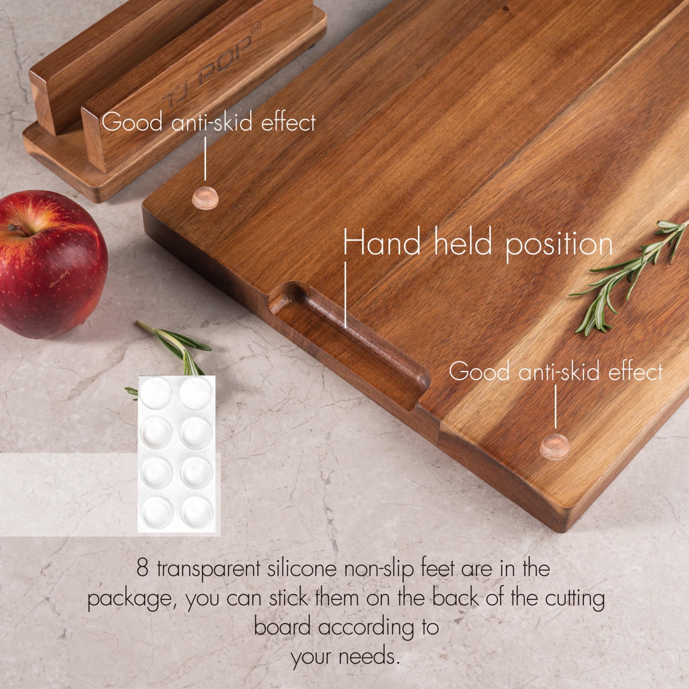 TJ POP Acacia Wood Chopping Board for Kitchen, Premium Wooden Cutting Board with Stand Organizer and Built-in Handles, 16 X 12 X 1 in