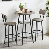 Kitchen Bar Table Set, 3-Piece Bar Table Set for Kitchen, Round Dining Room Set with 2 Upholstered Chairs, Gray Table and Chairs Dining Set for Pub Bistro Restaurant