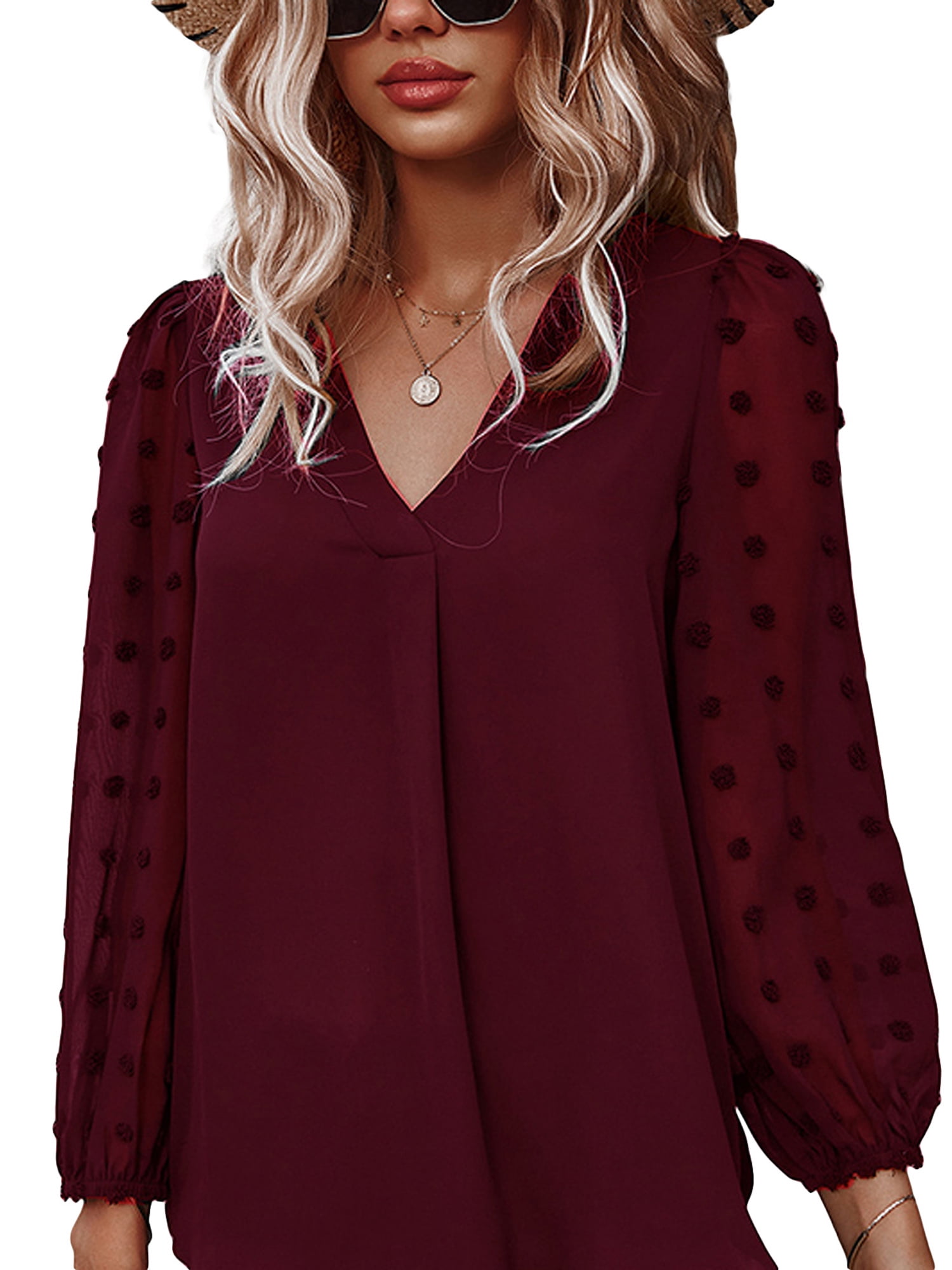 Summer Elegant Tops for Women Business Casual Shirts Jacquard Lace V Neck Shirt Short Sleeve Blouse Swiss Dot Pullover 