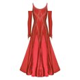 thumbnail image 3 of Lejafay Women Rhinestones Ballroom Dance Dress Long Sleeve Waltz Tango Modern Dance Dress Standard Red S, 3 of 7