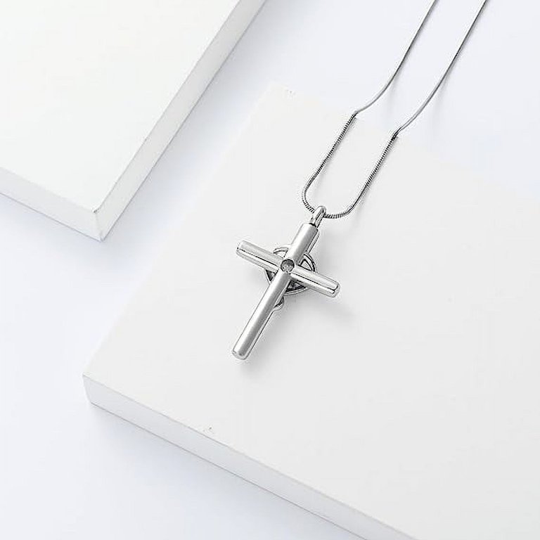 Crystal Cross Ashes Necklace – Stainless Steel Cremation Jewelry For Loved Ones Or Pets, Keepsake Memorial Pendant