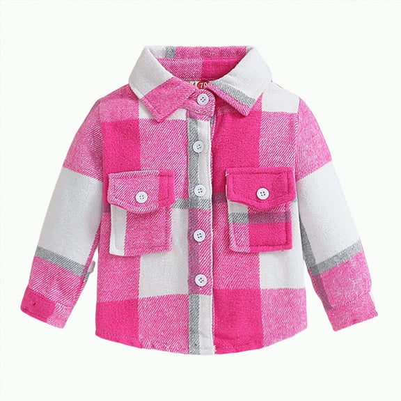 Ccpelsie Boys and Girls Long Sleeve Shirt Casual Button Down Plaid Shirts for Toddler/Little/Big Kids(Hot Pink,3-6 Months)