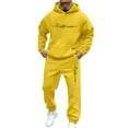 thumbnail image 2 of ibiyuan Mens Track Suit Shorts Long Sleeve Pullover Hoodie and Pants Long Sleeve Hooded Sweatshirt and Jogger Pants Sweatsuit Set Walking Sets,Yellow, 2 of 4
