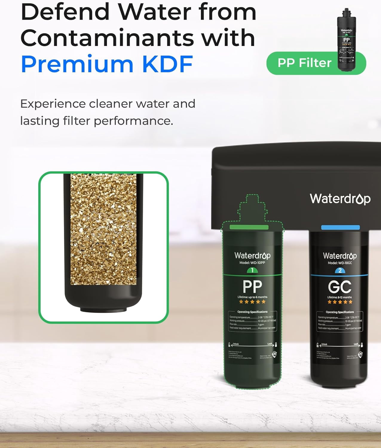 Waterdrop Under Sink Water Filter, Replacement for Waterdrop TSA & TSB &TSB-CM 3-stage Under Sink Water Filter System