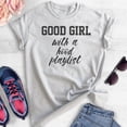 thumbnail image 2 of Good Girl With A Hood Playlist T-shirt, Unisex Women's Shirt, Hood Shirt, Music Shirt, Heather Ash, Large, 2 of 6