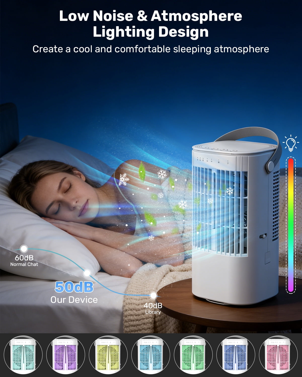 Teanyotink Portable Air Conditioners, Evaporative Air Cooler Upgraded   Cool Mist 3 in 1, 2/4/6/8H Timer,7 Color Lights Misting Humidifier Personal Mini AC Desktop Fan for Room Home Bedroom Office