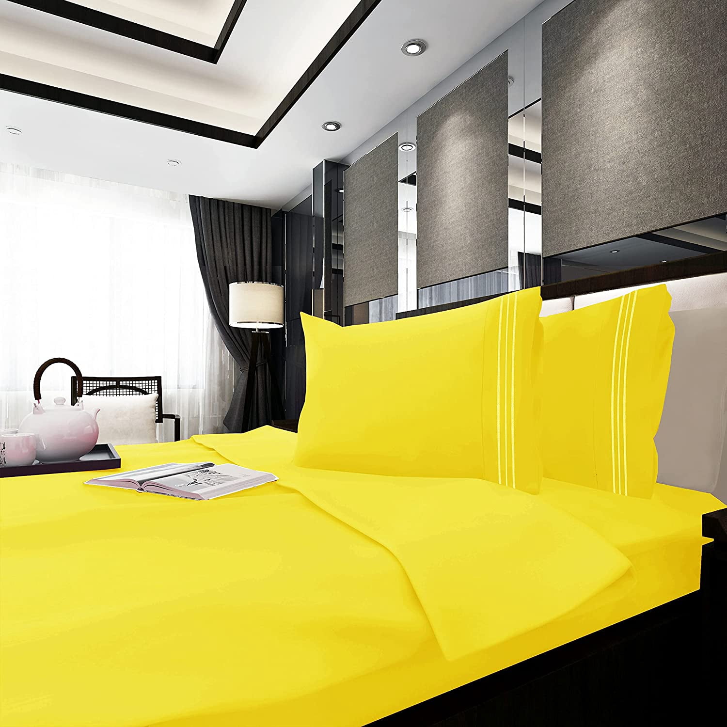 4-Piece Bed Sheet Set In a GIFT BOX Deep Pocket and Easy Fit California King Yellow