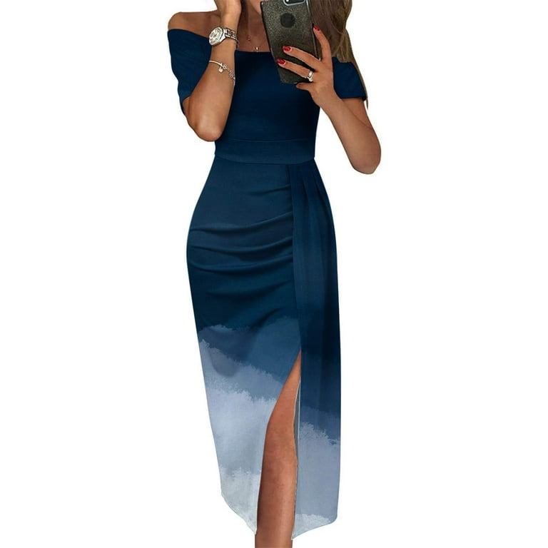 knee length dresses for ladies Weworewhat Off Shoulder Ruched Midi Dress main image 1
