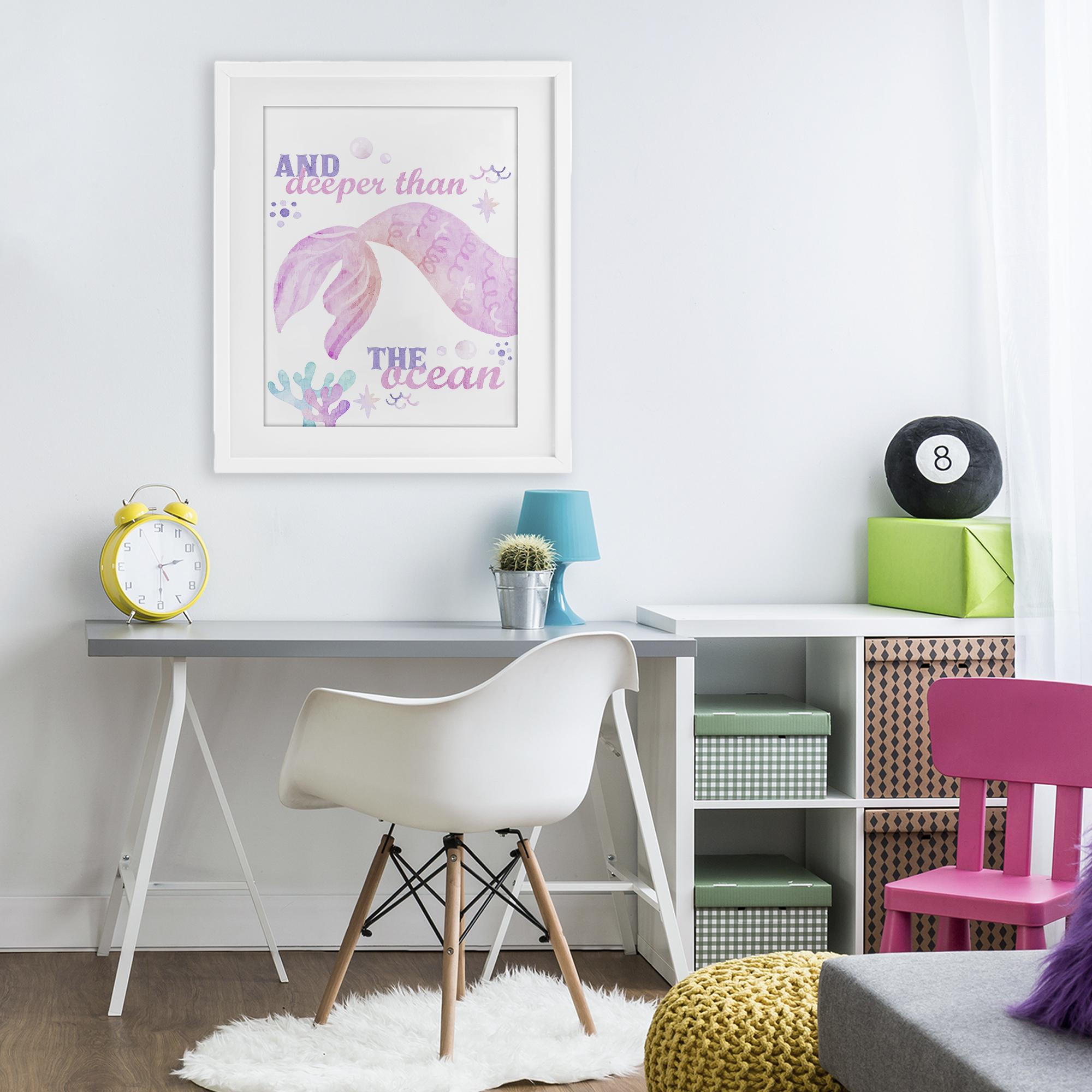 Deeper Than The Ocean White Framed Print Under Glass, design by Kim Allen