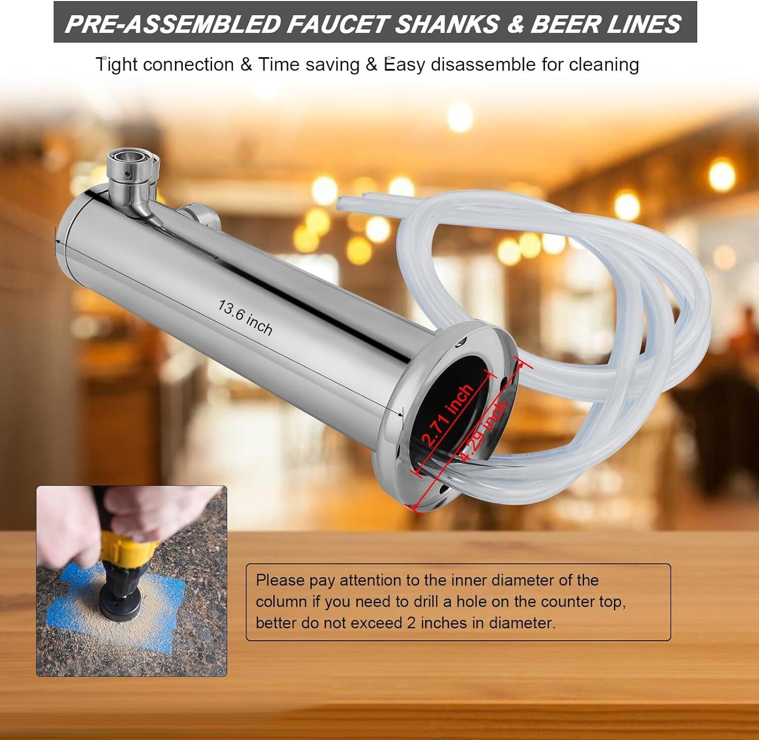 Wellbom Kegerator Tower, Double Tap Beer Tower Stainless Faucet Homebrew Draft Beer Dispenser with Drip Tray