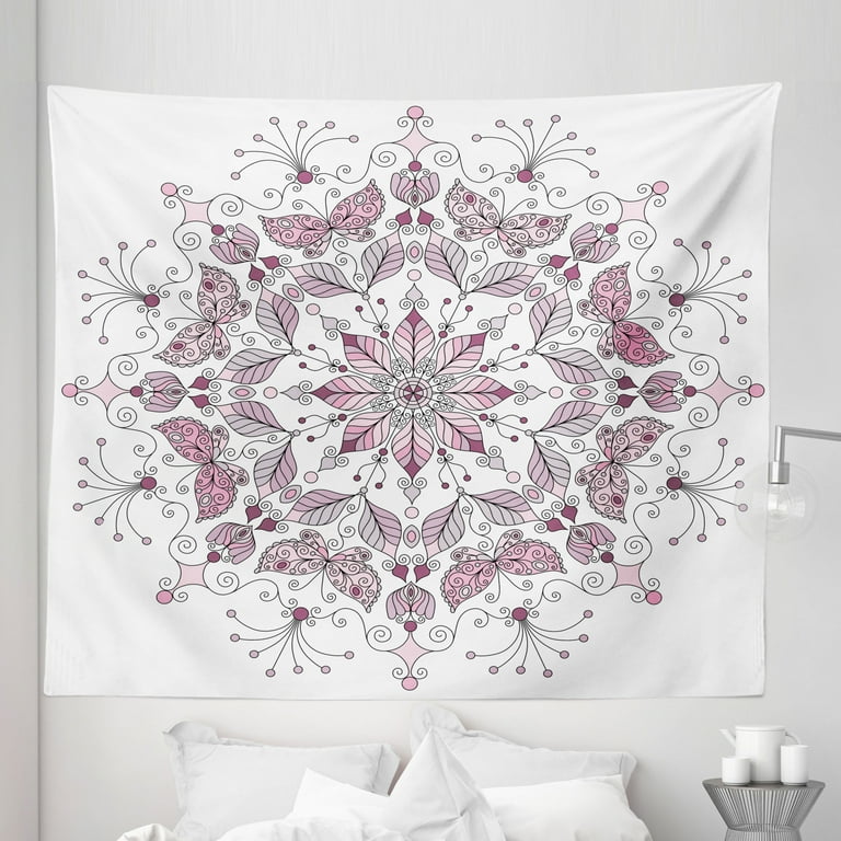 Purple Mandala Tapestry Lacy Pastel Floral with Butterfly and Lotus Design Fabric Wall Hanging Decor for Bedroom Living Room Dorm 5 Sizes White Pale Pink by Ambesonne Walmart