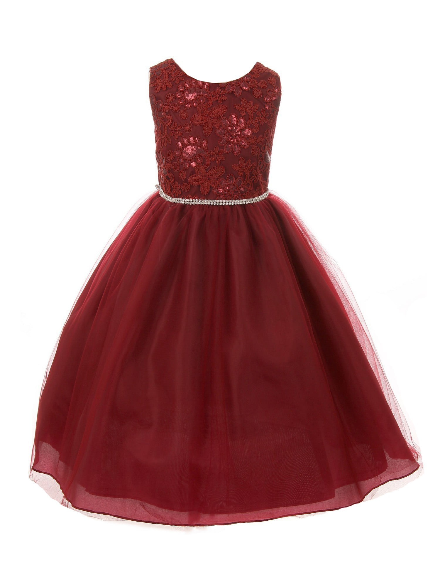 Shanil - Girls Burgundy Sequin Floral Embroidered Rhinestone Christmas ...