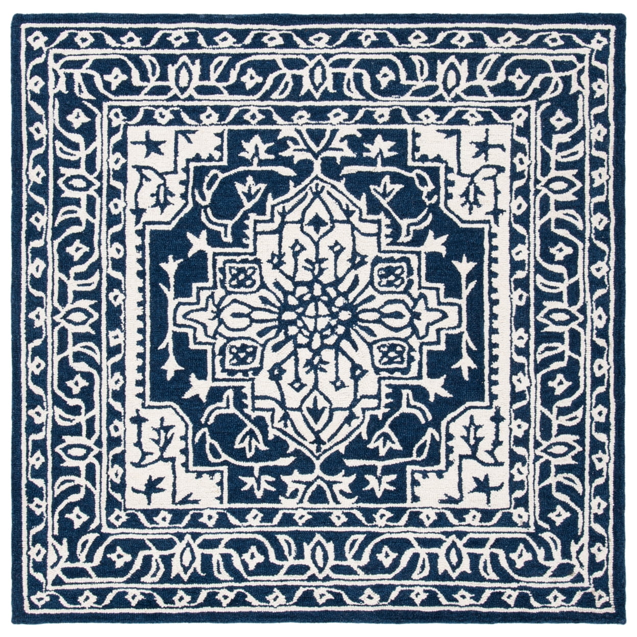 SAFAVIEH Micro-Loop Hailey Medallion Area Rug, Navy/Ivory, 4' x 6'