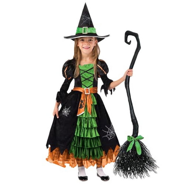 Vestido de Brujita verde Spooktacular Creations para Halloween con sombrero para Niñas M