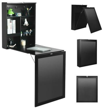 Spaco Convertible Wall Mounted Table with A Chalkboard-Black, Office Furniture, Portable Desk for Home and Office