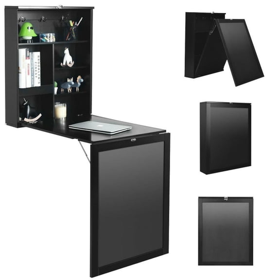 Spaco Convertible Wall Mounted Table with A Chalkboard-Black, Office Furniture, Portable Desk for Home and Office
