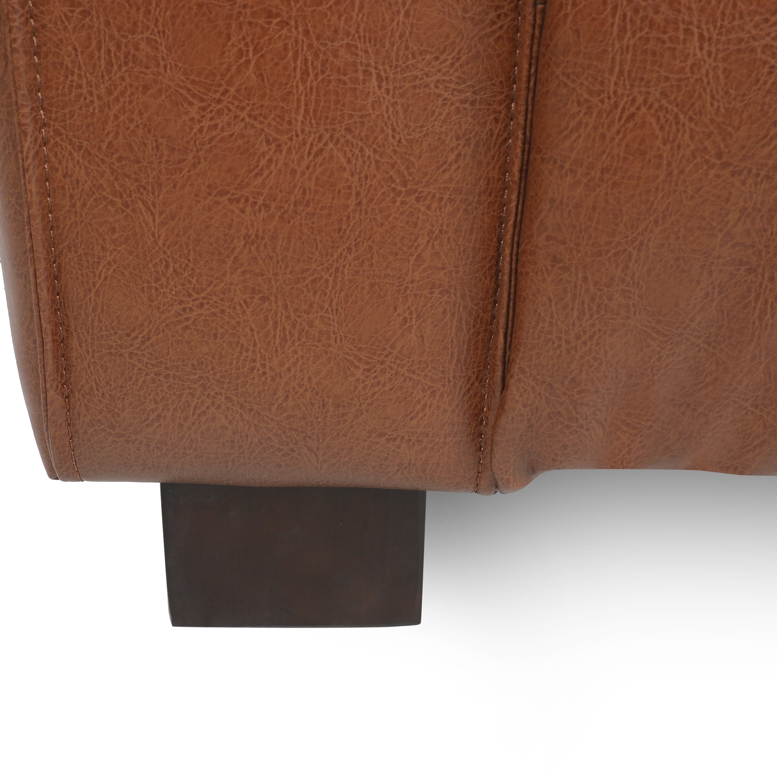 Noble House Denison Faux Leather 3 Piece Club Chair and Sofa Set, Cognac Brown and Dark Walnut
