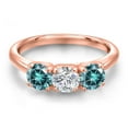 thumbnail image 3 of Gem Stone King 18K Rose Gold Plated Silver Lab Grown Diamond and Blue Moissanite Engagement Ring for Women | 1.50 Cttw | Round 5MM | Gemstone April Birthstone | Size 8, 3 of 6