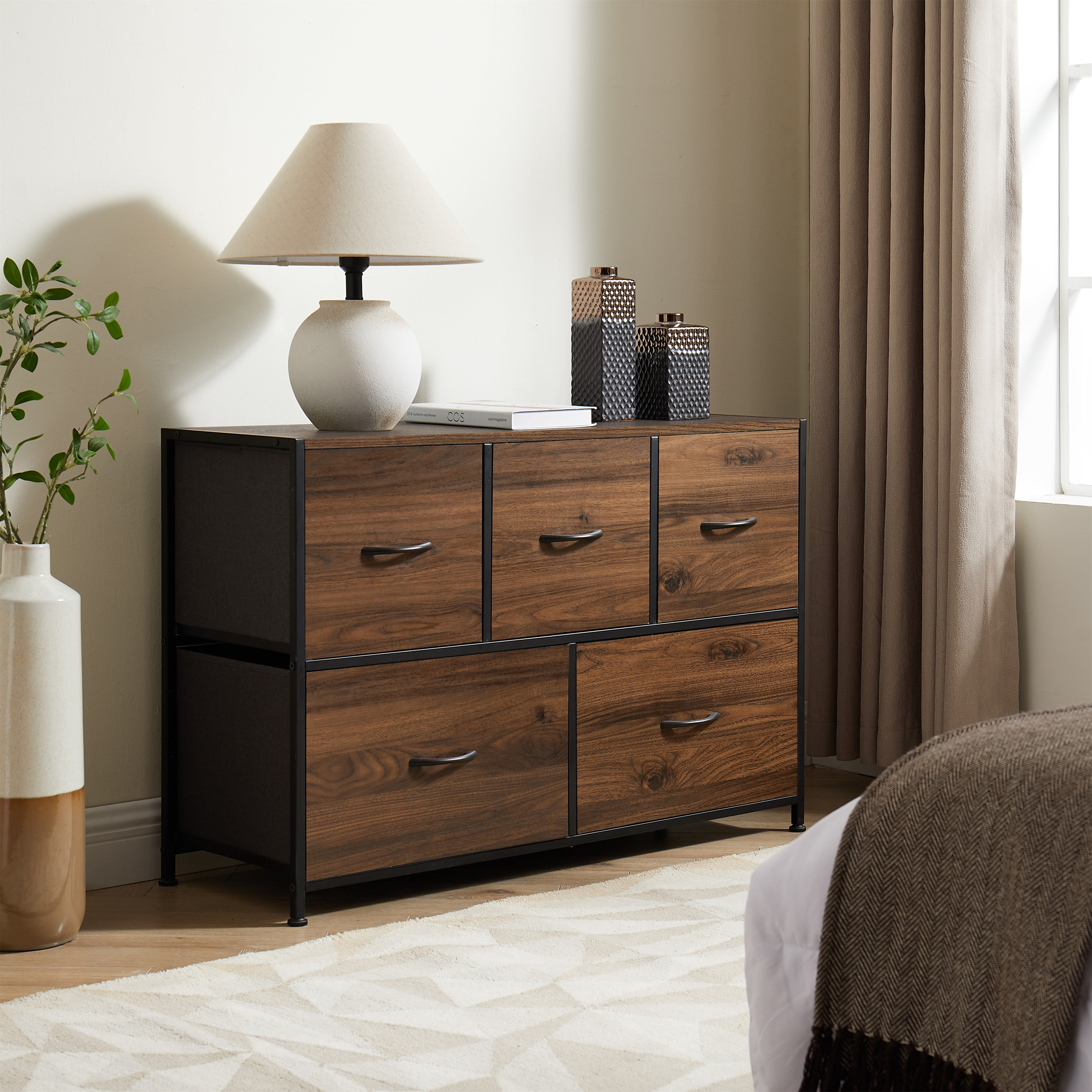 Mainstays 5 Drawer Fabric Storage Dresser for Bedroom, Brown  (图2)
