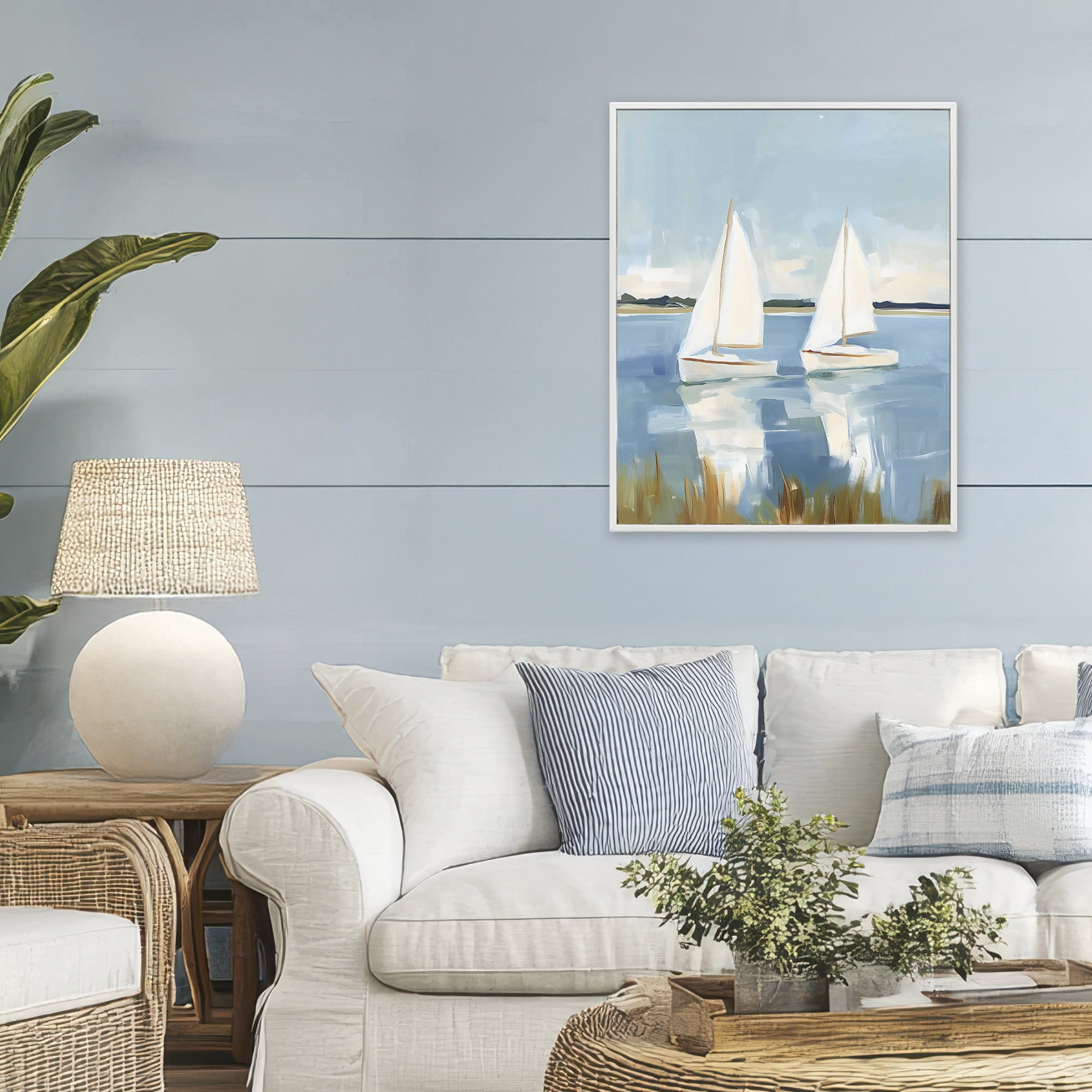 Stupell Industries Twin Sailboats By Shore White Framed Giclee Art, design by The Prints Vibe