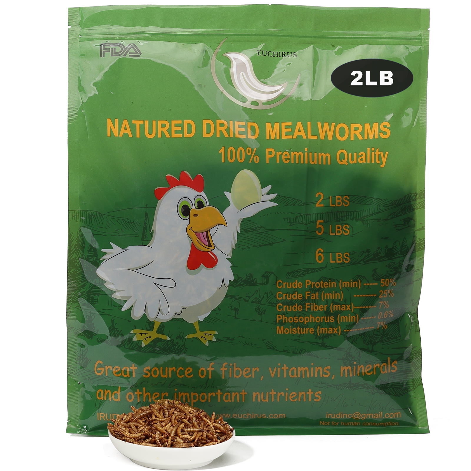 Euchirus 2LB NonGMO Dried Mealworms,High Protein Bulk Mealworms for