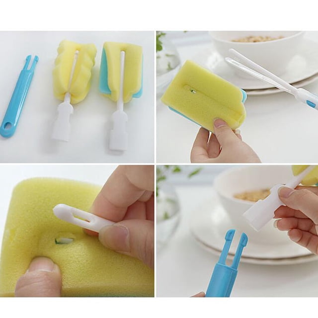 GOOHOCHY 4 Pcs Practical Design Cleaning Brush Sponge Assorted Color for Daily Cleaning Parents