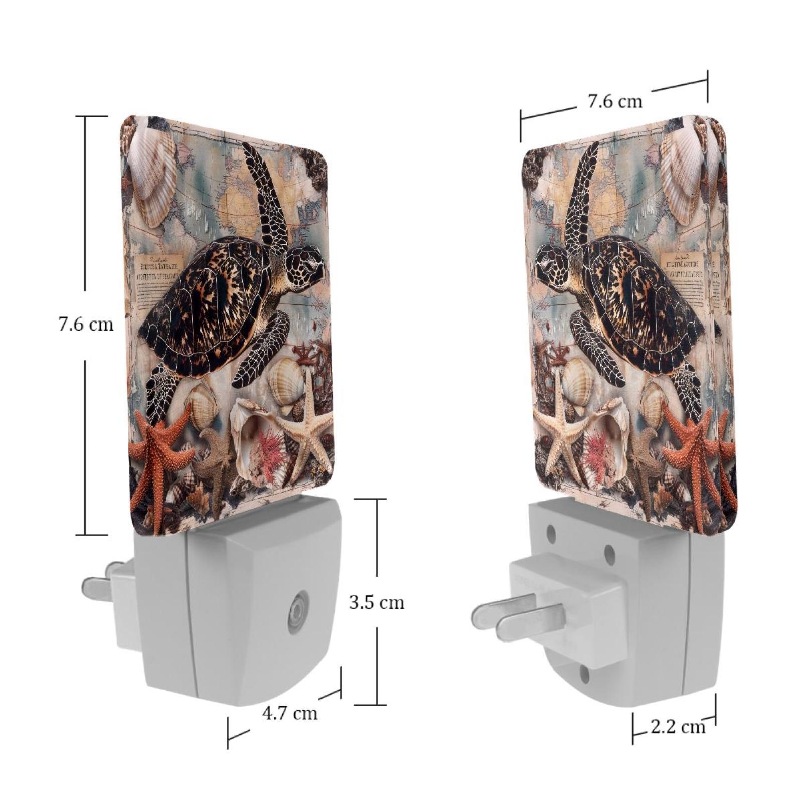 PhooArto Vintage Map Sea Turtle Starfish Plug in LED Night Light Auto Sensor Dusk to Dawn Decorative Night for Bedroom, Bathroom, Kitchen, Hallway, Stairs, Baby's Room, Energy Saving