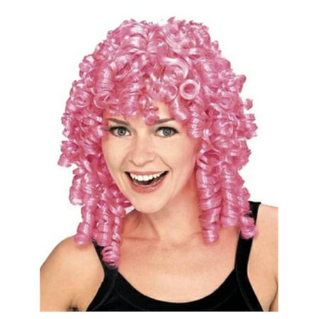 Neon Clown Wigs - Women's Pink Curly Top Ringlet Clown or Loopsy Doll Costume Wig