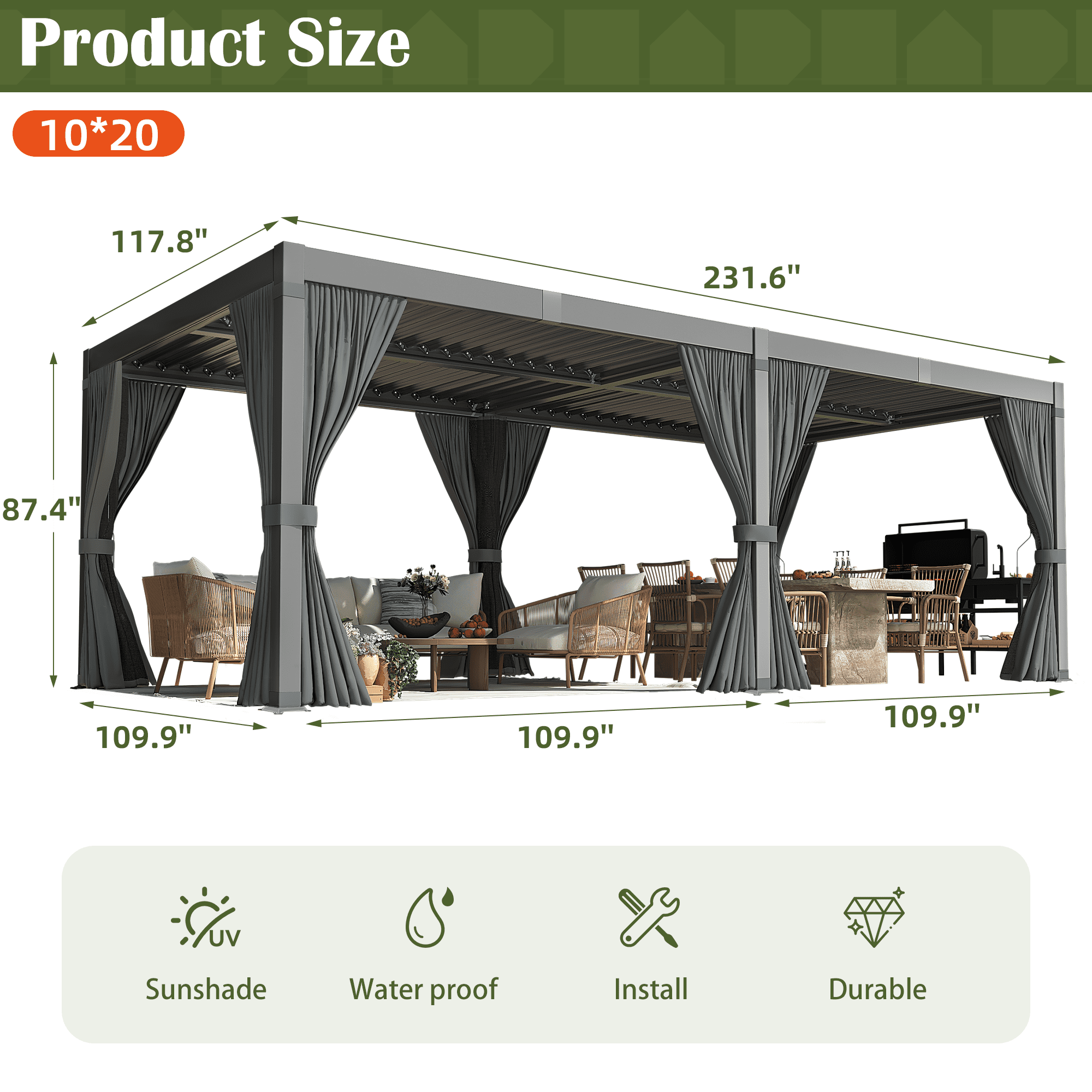 【一部予約！】 Outdoor 10'x12' NETAJE Aluminum with Pergola Louvered 絵画