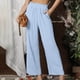 thumbnail image 4 of Pantalones largos de color sólido con bolsillo en la cintura elástica informal de moda para mujer Pompotops  ulkah939969, 4 of 8
