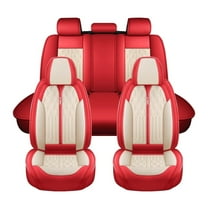 Maidao Car Seat Covers Leather Set for Jaguar for XJ 1968-2019 5 Seats Waterproof Front Rear Cushion Protector Red Beige