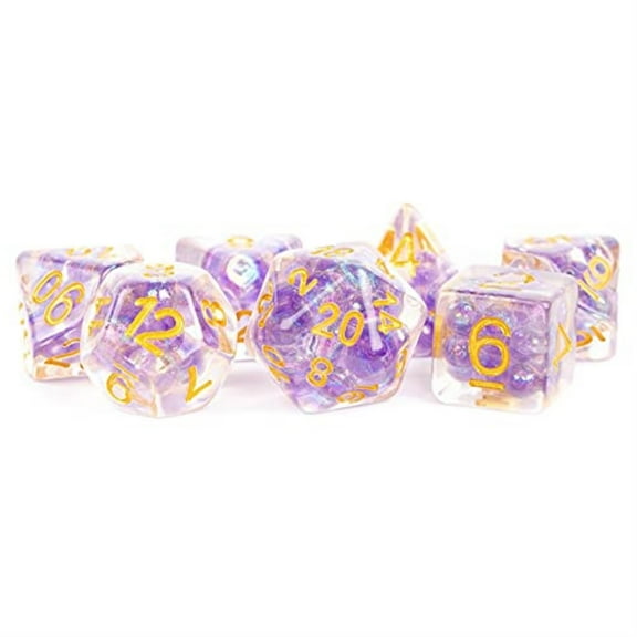 Pearl Dice Purple w/ Gold Numbers 16mm Resin Poly Dice Set