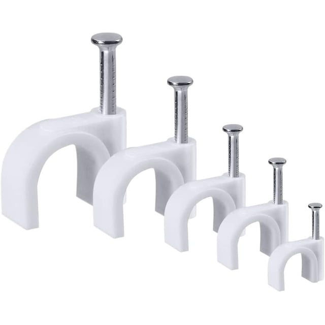 500 Uds. Sujetacables redondos con clavo de acero, 5 tama?os diferentes de bridas para cables de 4mm/5mm/6mm/8mm/10mm, organizador de cables y sujetador, Banban blanco ShuxiuWang 8390612442902