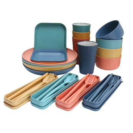 

HengL 1 Set Disc Set Anti-drop Nordic Heat Resistant Dining Straw Cup Bowl Fork Spoon Chopsticks Dinnerware Set for Gift