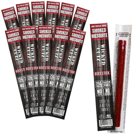 Wicked Cutz Premium Beef Sticks, High Quality, Protein-Rich, Smoked Mesquite, 1.5 oz, 12-Pack