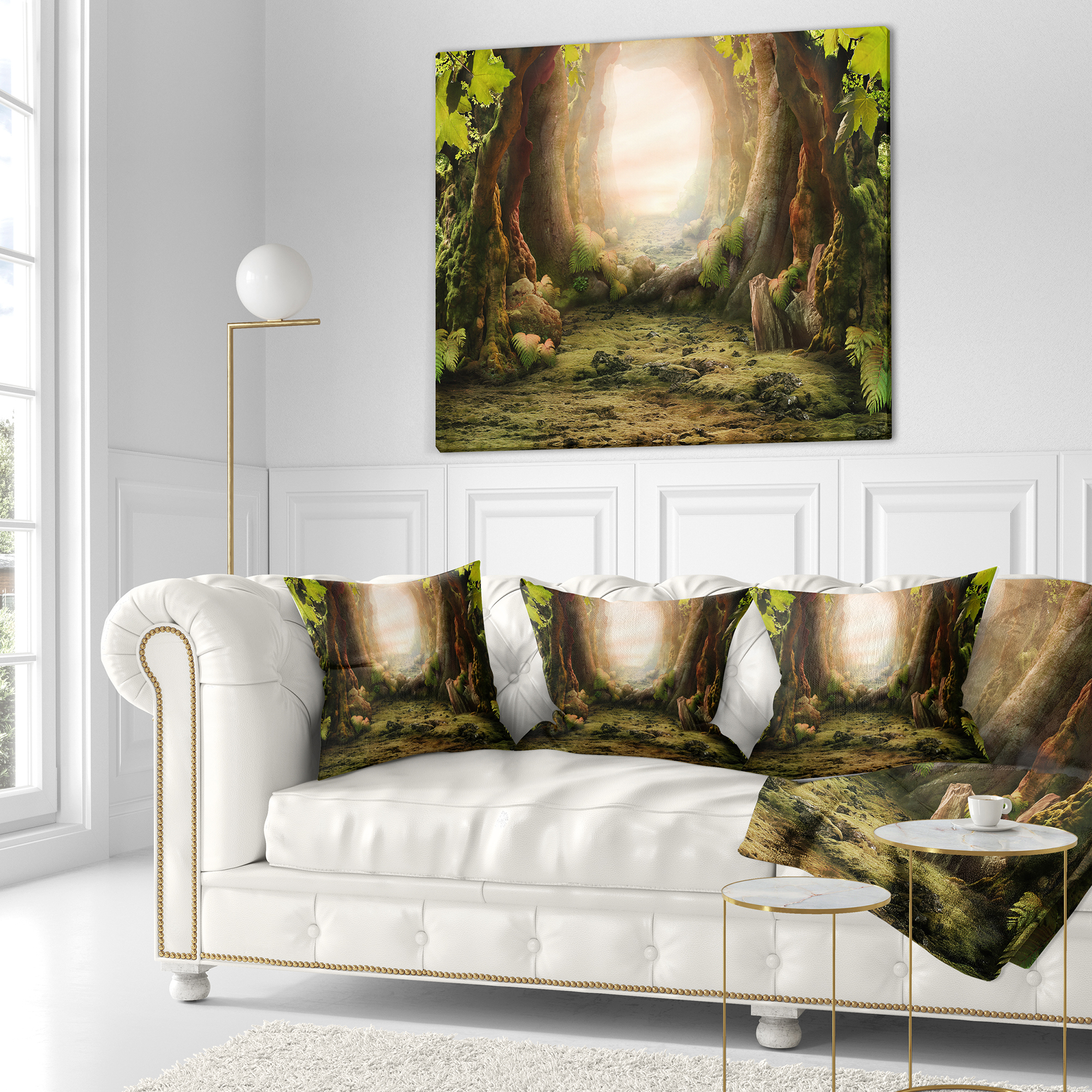 Designart Romantic Green Forest View - Landscape Photo Throw Pillow - 18x18