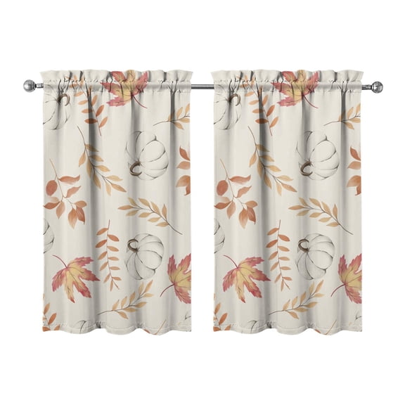 Fall Harvest Design Kitchen Curtains - Set of 2 with Plaid Pumpkins & Sunflower Theme, Semi-Sheer Tier Curtains, 27.5x39 Inch
