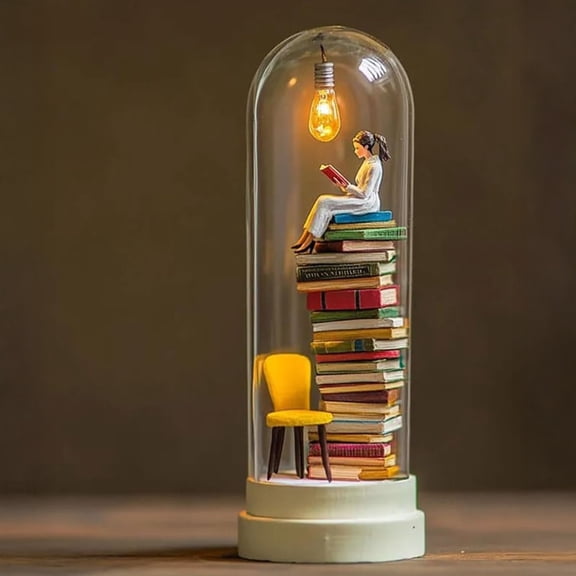 Dserhfy Reading in Tube Night Light Miniature Reader Figurine Statue Home Office Desktop LED Decorative Lamp Ornament Book Lover Gifts