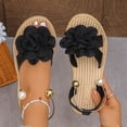 thumbnail image 2 of UTTOASFAY Women Shoes Summer Women Flat String Bead Sandals Bohemian Style Flower Buckle Strap Shoes Black 8.5, 2 of 9
