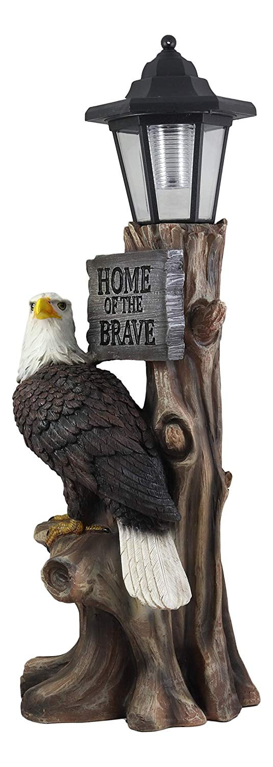 Ebros 'Home of The Brave' Patriotic Eagle Night Light Statue Solar LED Lantern