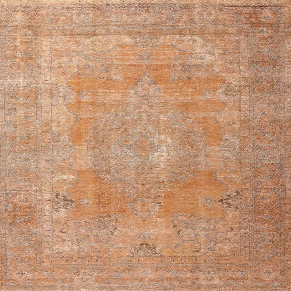 Ahgly Company Machine Washable Indoor Square Traditional Sandy Brown Area Rugs, 5' Square