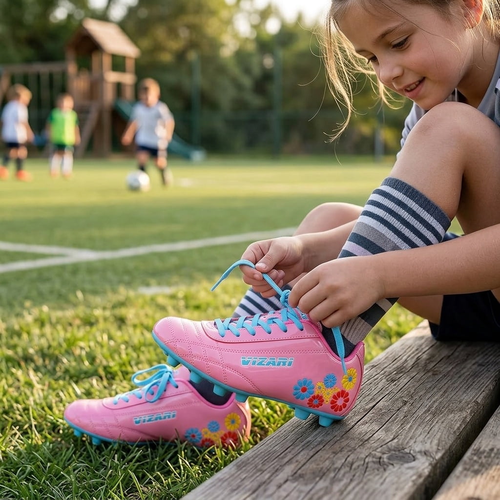 Vizari Blossom Soccer Cleats for Kids, Toddlers, and Youth – Comfortable and Durable Firm Ground Outdoor Shoes - Pink/Blue, 10