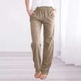 thumbnail image 2 of Plus Size Solid Straight Leg Pants for Women High Waist Comfortable Elastic Drawstring Casual Trousers, 2 of 5